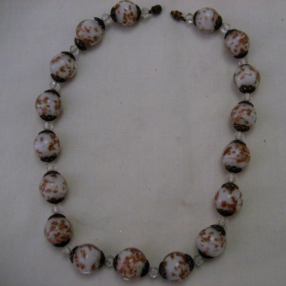 OLD VENETIAN GLASS BEAD NECKLACE 17"L OVERALL.